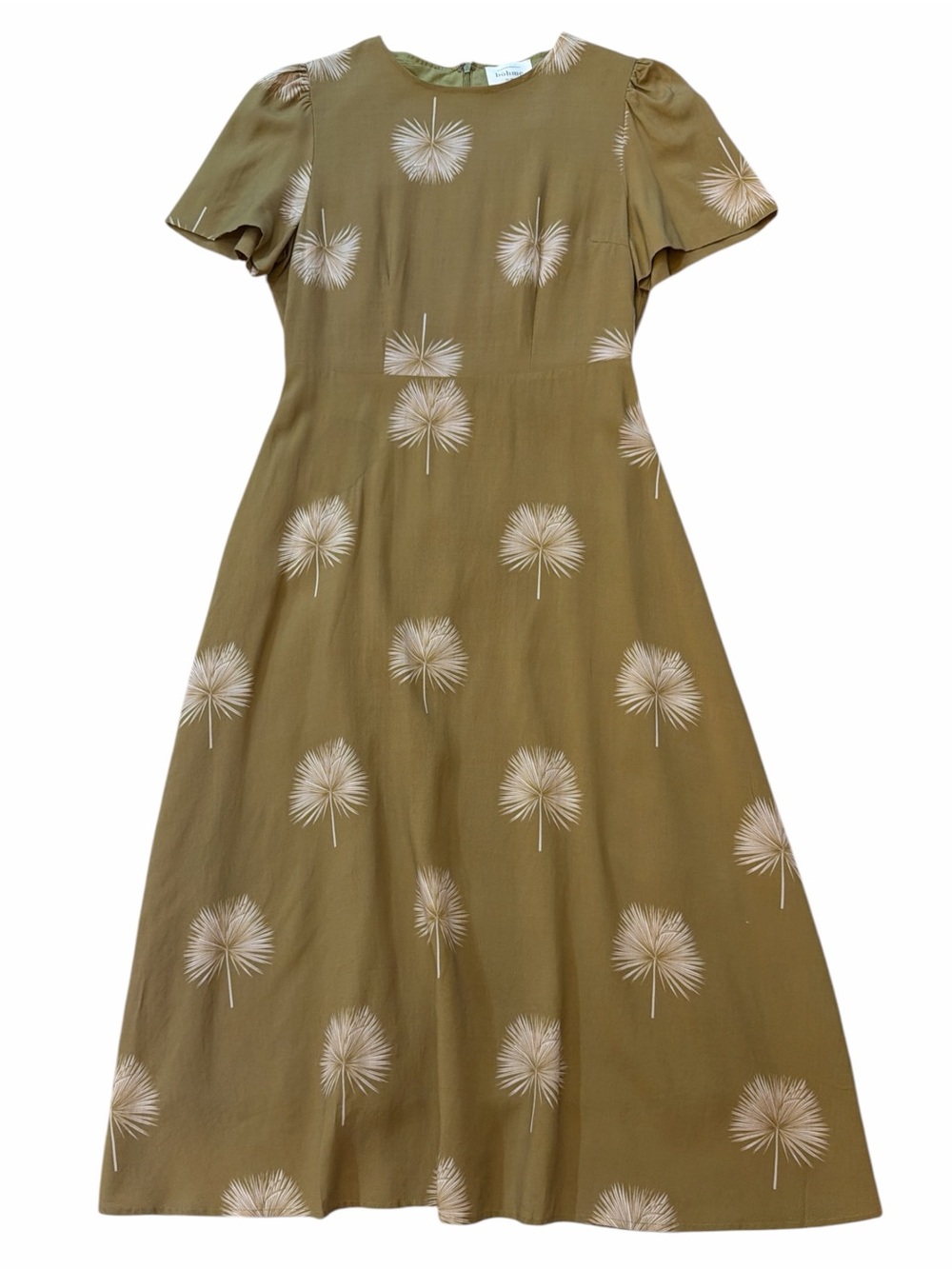 Bohme Olive Green Palm Print Midi Dress